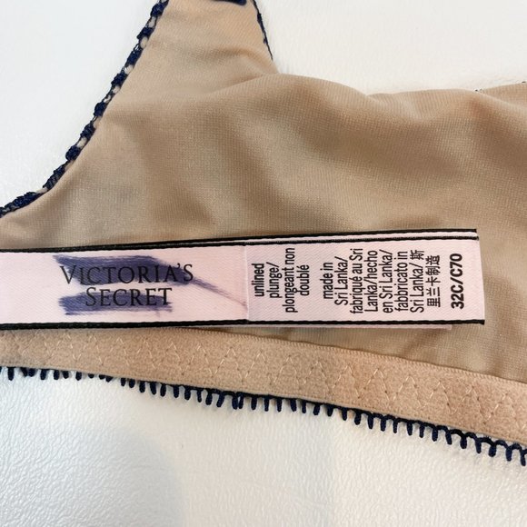 NWOT Victoria's Secret Bra 32C Unlined Plunge Blue Beige B145 - Picture 7 of 10